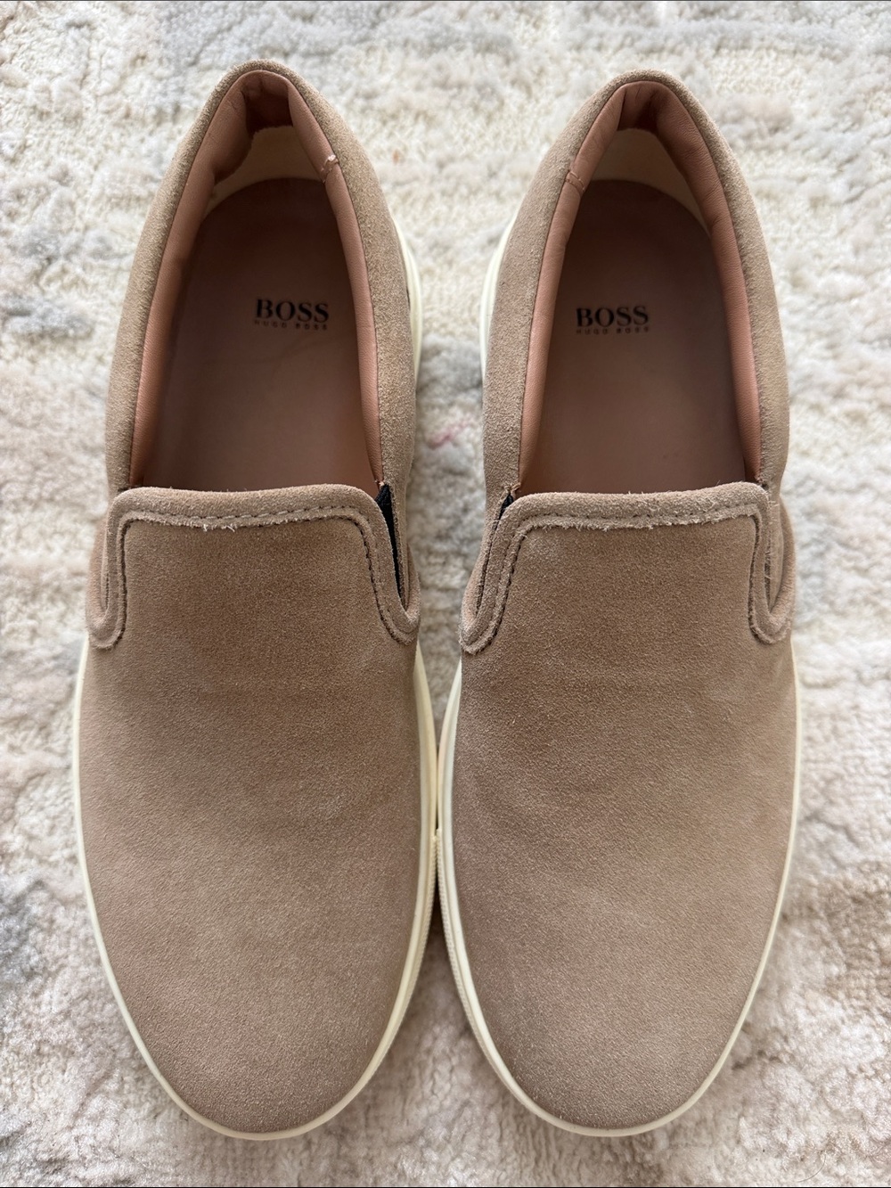 BOSS Men's Taupe Suede Slip-On Loafers